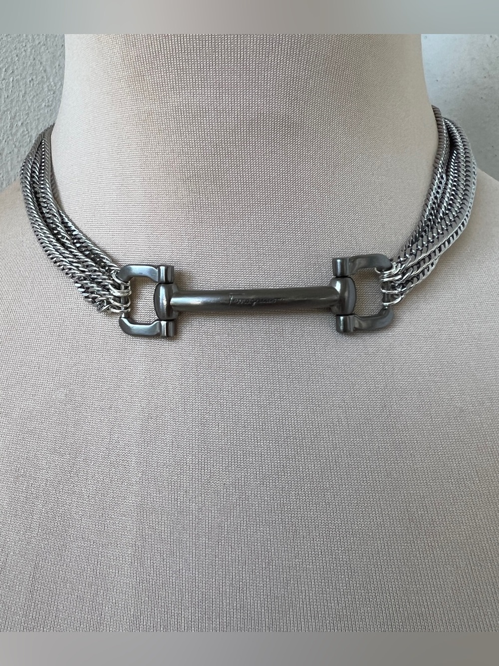 Salvatore Ferragamo Custom Necklace | Gunmetal Horsebit Hardware 15-16ā - Picture 5 of 10